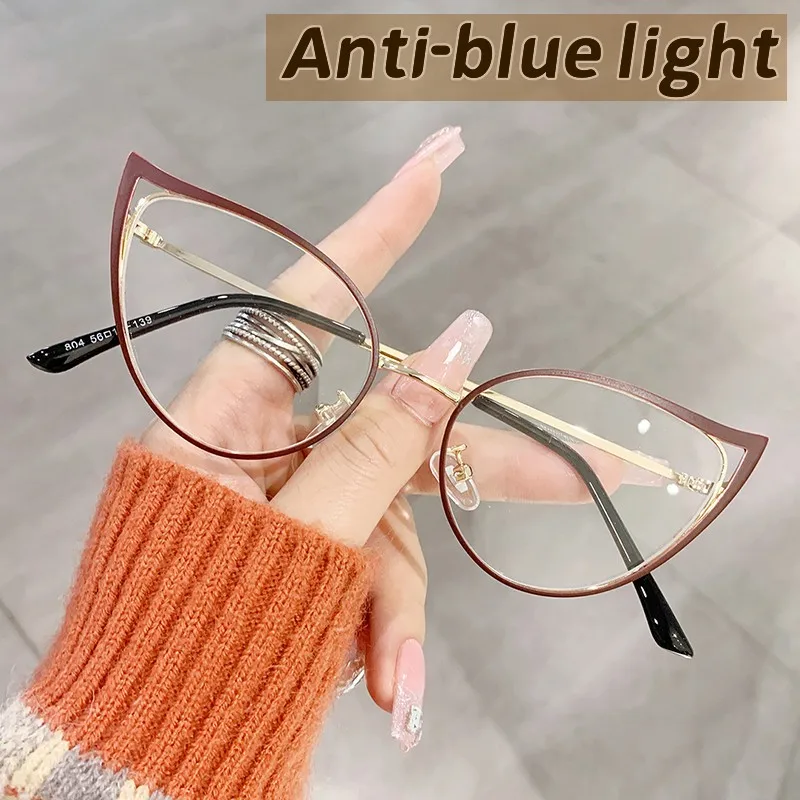 

Luxury Design Oversized Metal Frame Eyeglasses Cat Eye Anti Blue Light Glasses Women Men Computer Optical Spectacle Glasses