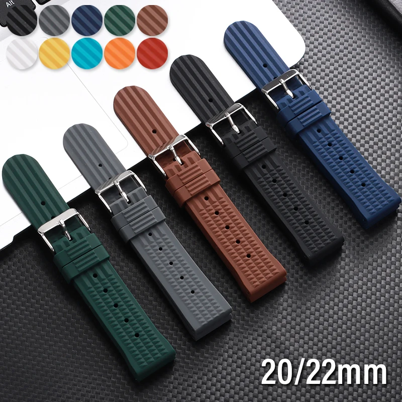 Waffle Silicone Watch Strap 20mm 22mm Quick Release Watchband Waterproof Rubber Bracelet for Seiko for Rolex Universal Wristband