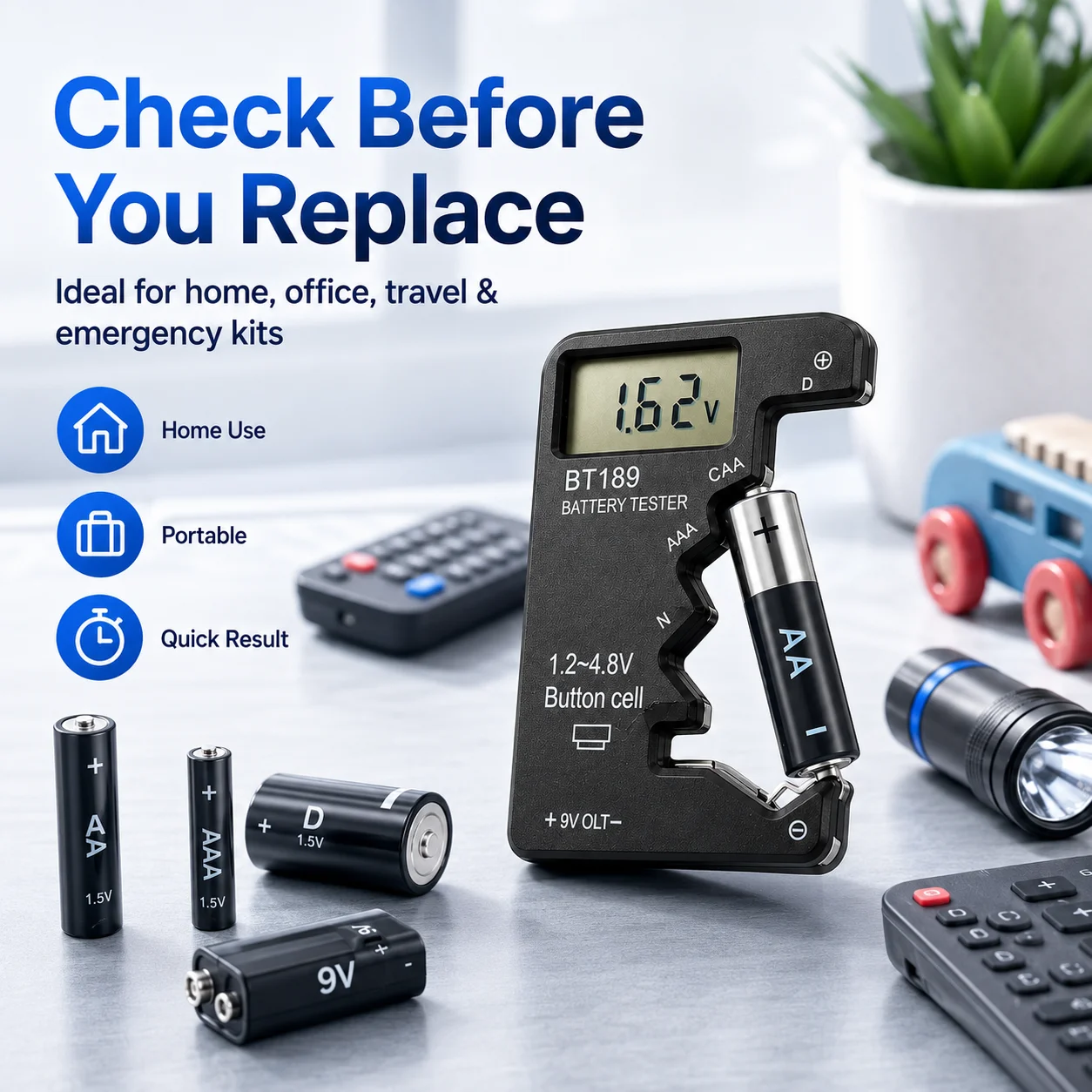BT189 Digital Battery Tester LCD Voltage Checker for AA AAA C D 9V Button Cell Household Portable Power Measuring Tool Analyzer