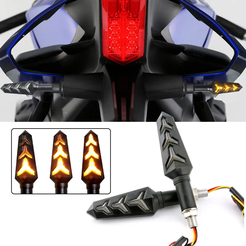 1pair Motorcycle Turn Signal Light Fishbone Two-Color Flowing Turn Signal Flashing Warning Brake Taillights Bendable DRL 12v