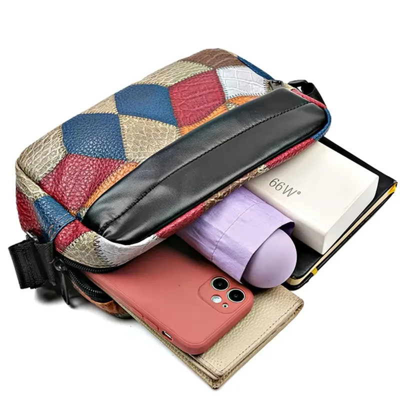 Square Plaid Designer Male Sling Bags，Casual Business Shoulder Bag for Men Pu Leather Messenger Bag Wide Strap Crossbody Bags