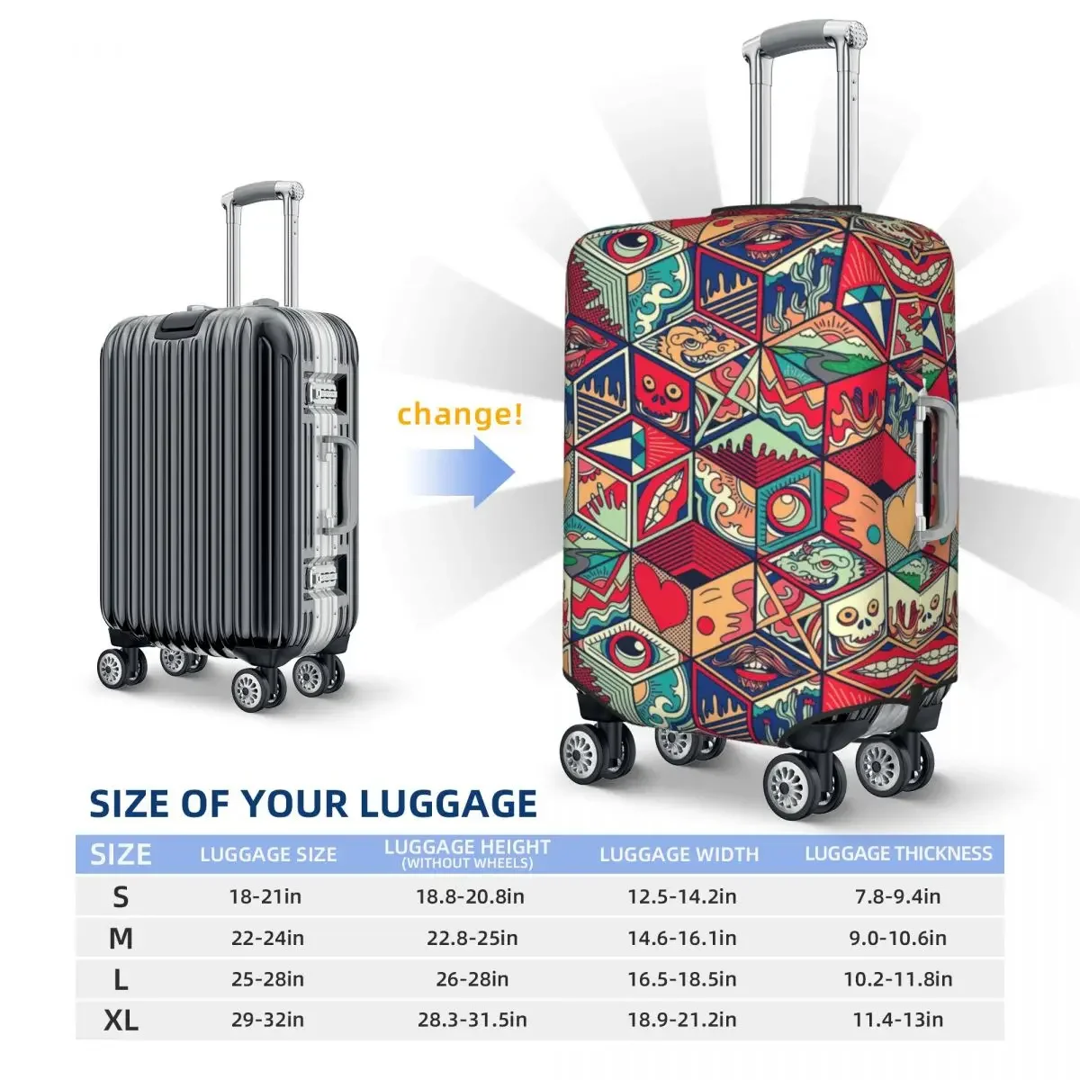 Graphic Colorful Print Luggage Protective Dust Covers Elastic Waterproof 18-32inch Suitcase Cover Travel Accessories