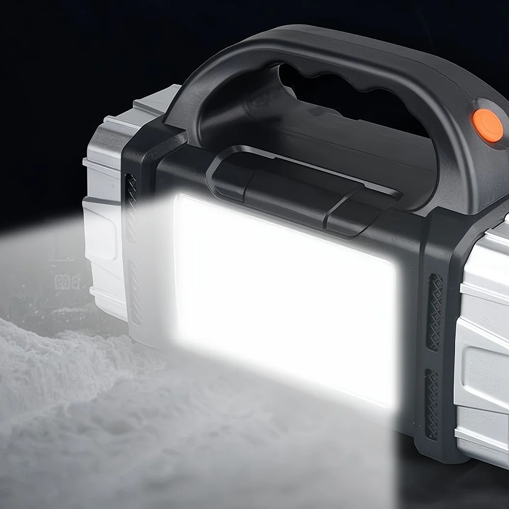 Imagem -02 - Lanterna de Holofote Portátil Solar Impermeável Carregamento Usb Lâmpadas Laterais Cob para o Exterior Pesca Noturna Caminhadas Acampamento Luz Led