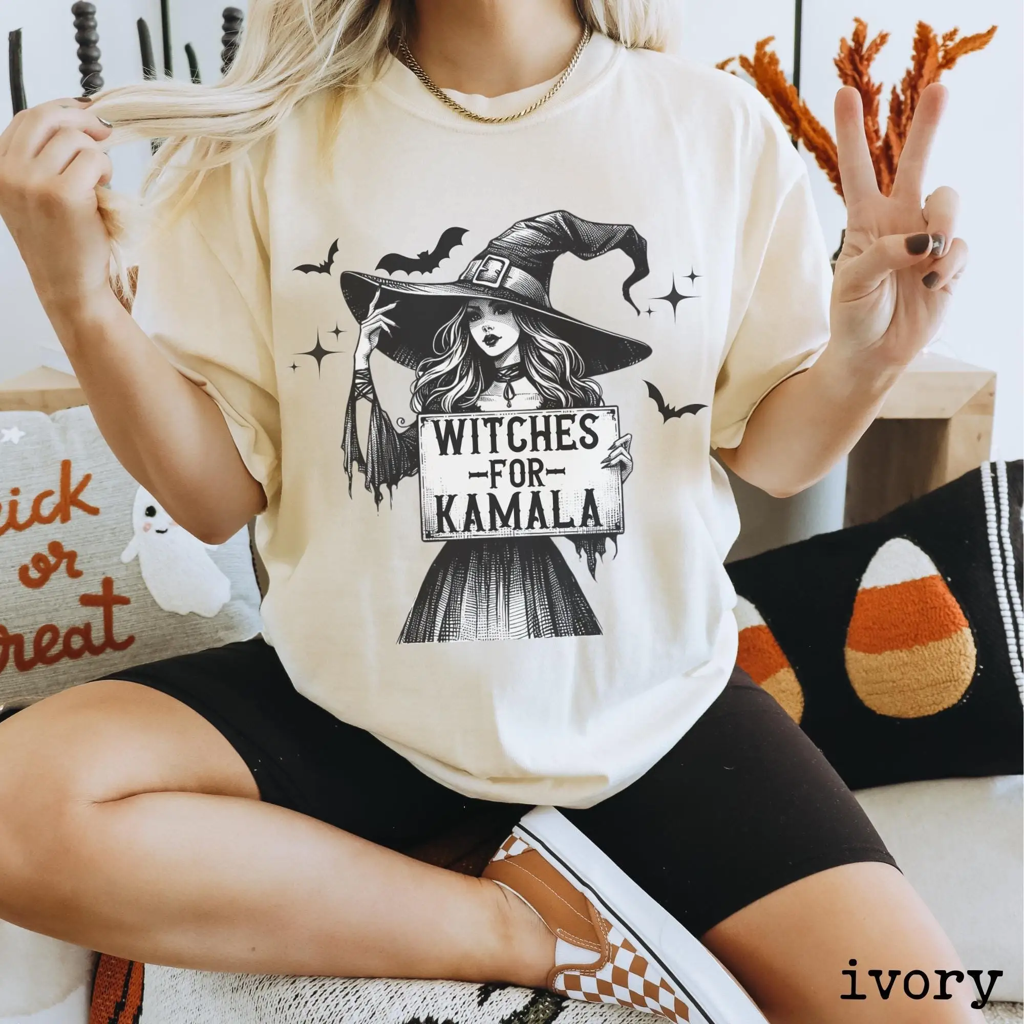 Футболка Kamala Harris Witches For Comfort Colors Феминистская ведьма Vibe Женские права Хэллоуин Presidential Election 2024