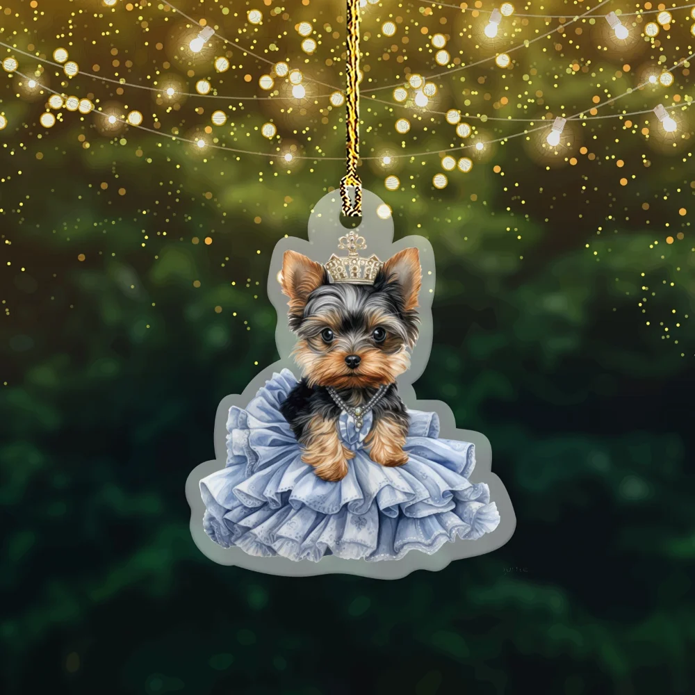 2D Yorkshire Terrier Dog Pendant Charm Pleated Skirt Dressed Dog Keychain,Decor for Car Mirror,Backpacks,Home,Festive Party,Gift