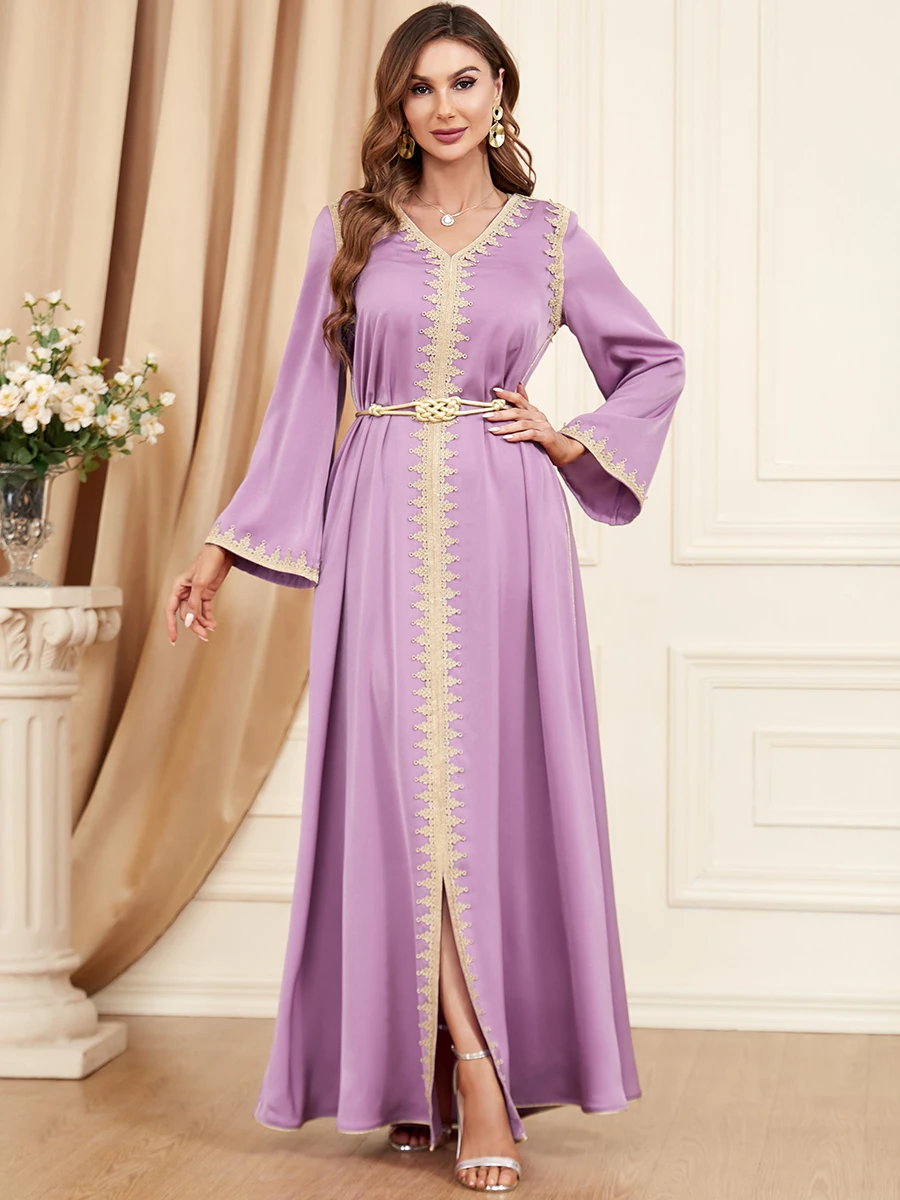 Autumn Muslim Dress for Women Jalabiya Abaya Ramadan Long Dresses Abayas Woman Lace-up Kimono Robe Moroccan Caftan Vestidos 2023