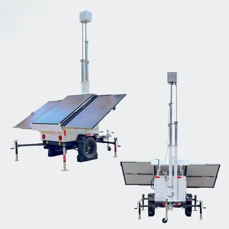 Off-Grid 4G SIM Card Solar Monitoring System 9600Wh Battery-Powered CCTV Camera Trailer