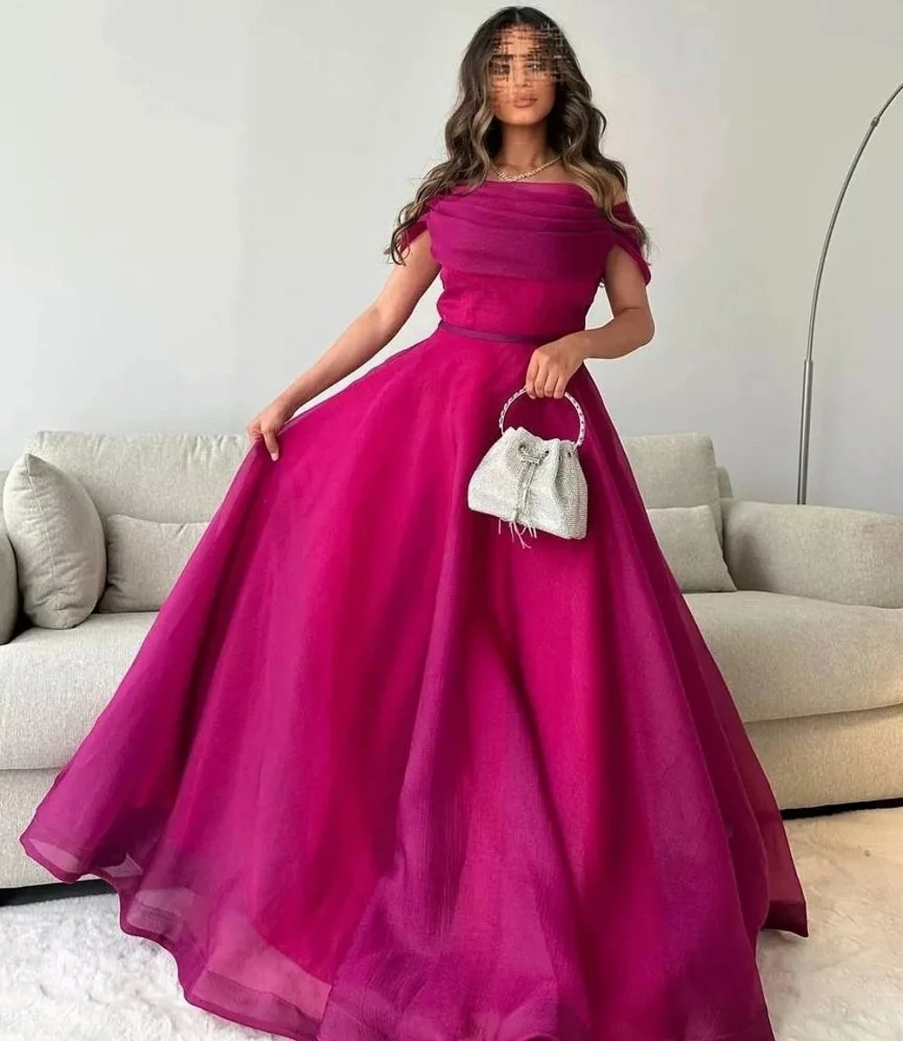 Qcenkern Strapless Celebrity Party Dresses Off the Shoulder Prom Dress Organza A-Line Simple Tea Length Formal Dress for Women