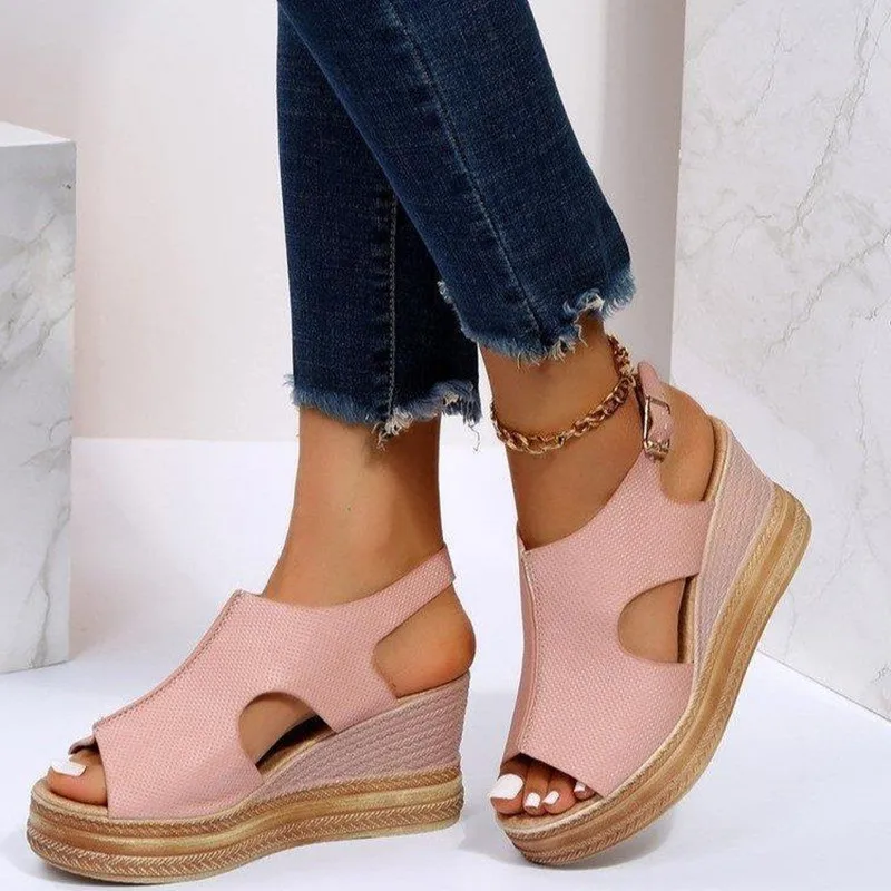 2023 New Women\'s Casual Wedge Sandals Comfy Open Toe Glitter Color Golden Women\'s Summer High-heeled Sandals Sandalias De Mujer