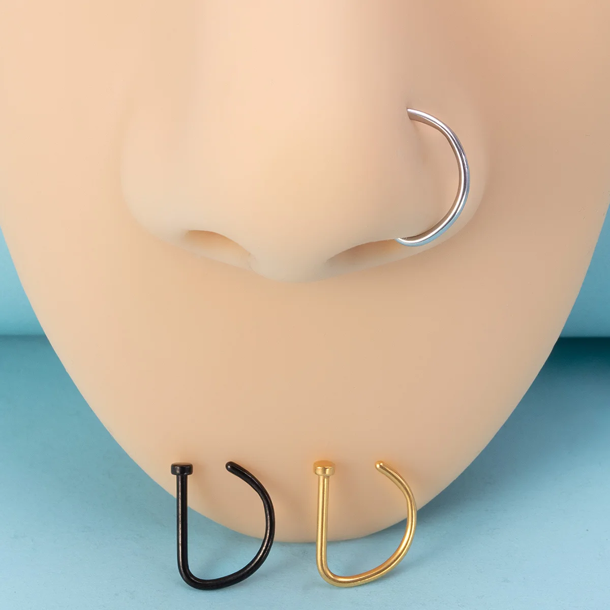 3pcs/Lot D-Shaped Fake Nose Ring Lip Clip Hoops Stainless Steel Fake Piercing Jewelry for Women Men