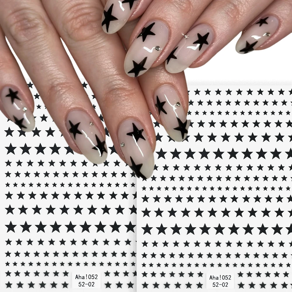 1/2/3pcs Pentagram Sticker Black Star 3D Nail Art Stickers Self-Adhesive Decals Multisize Star Manicure Decoration for DIY Nails