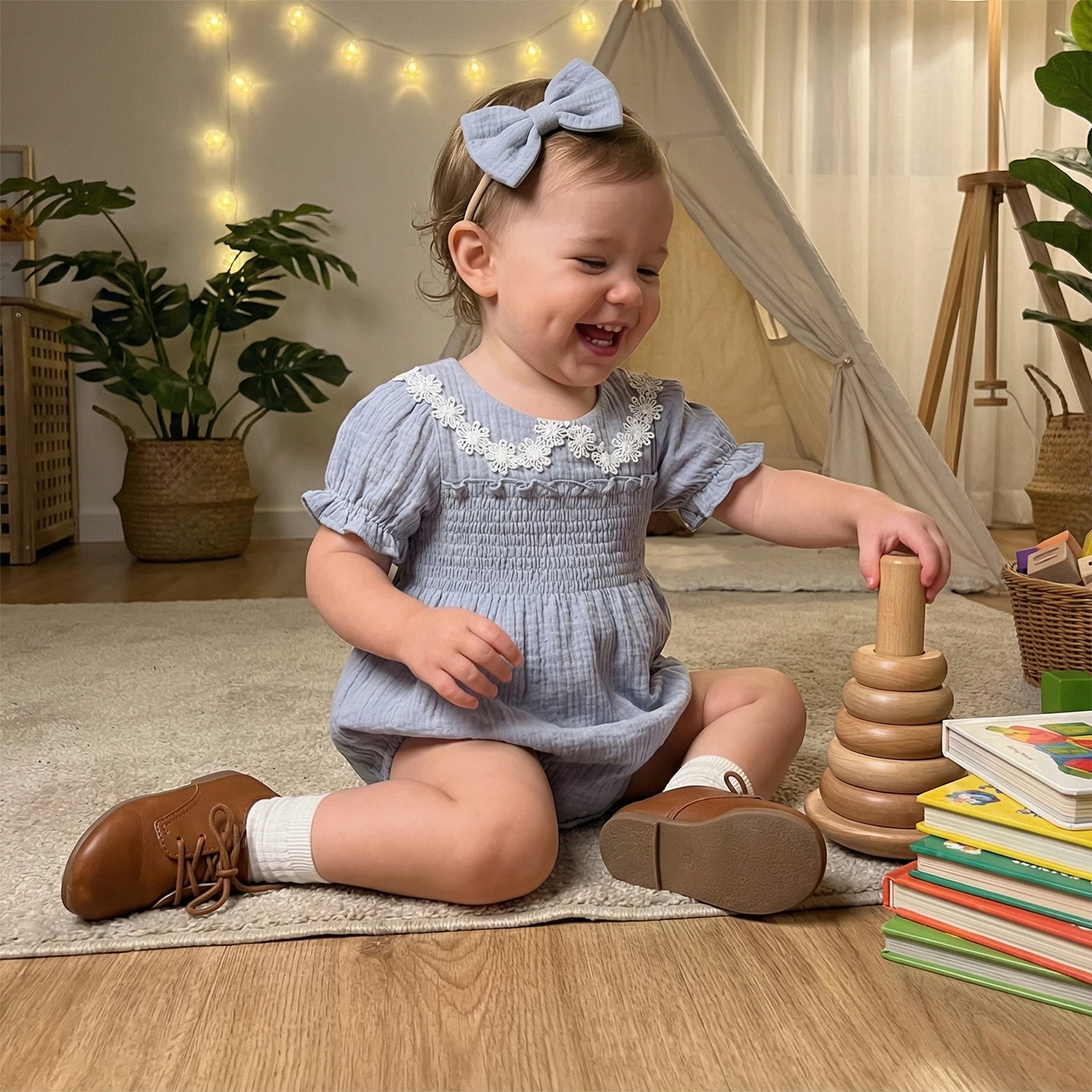 

Милые летние комбинезоны для новорожденных девочек с кружевной отделкой, короткими рукавами-фонариками и вышивкой, в комплекте с повязкой на голову