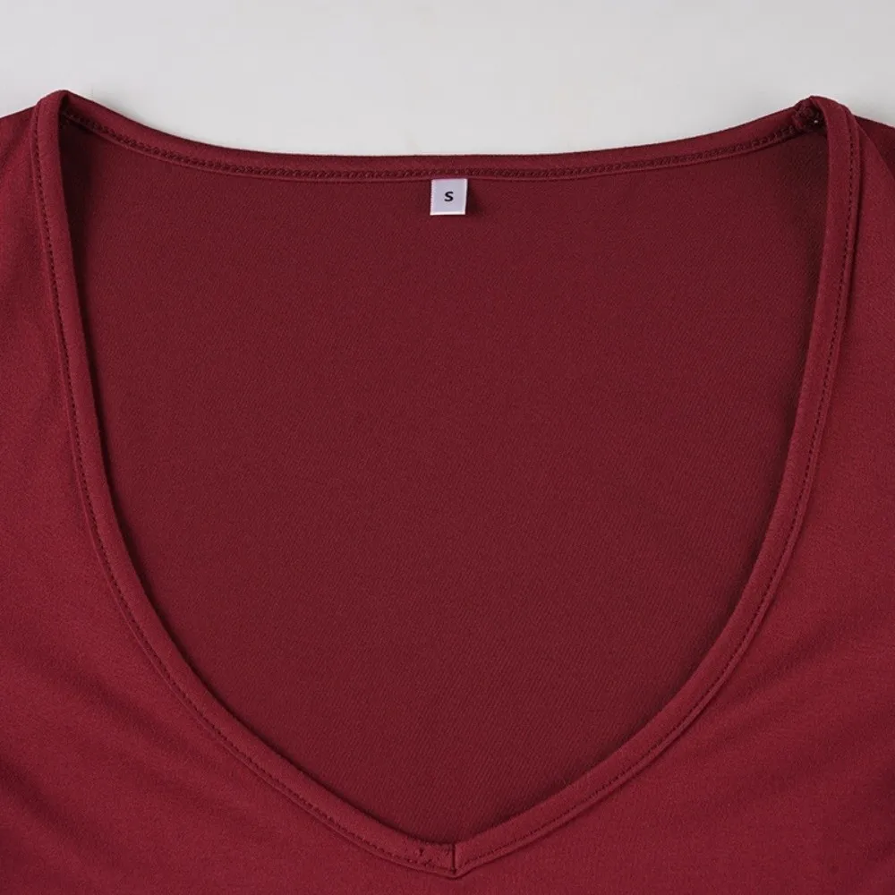 Tops cortos ajustados con cuello en V elegantes, Top dulce de manga larga, mono ajustado elástico y cómodo para chica picante