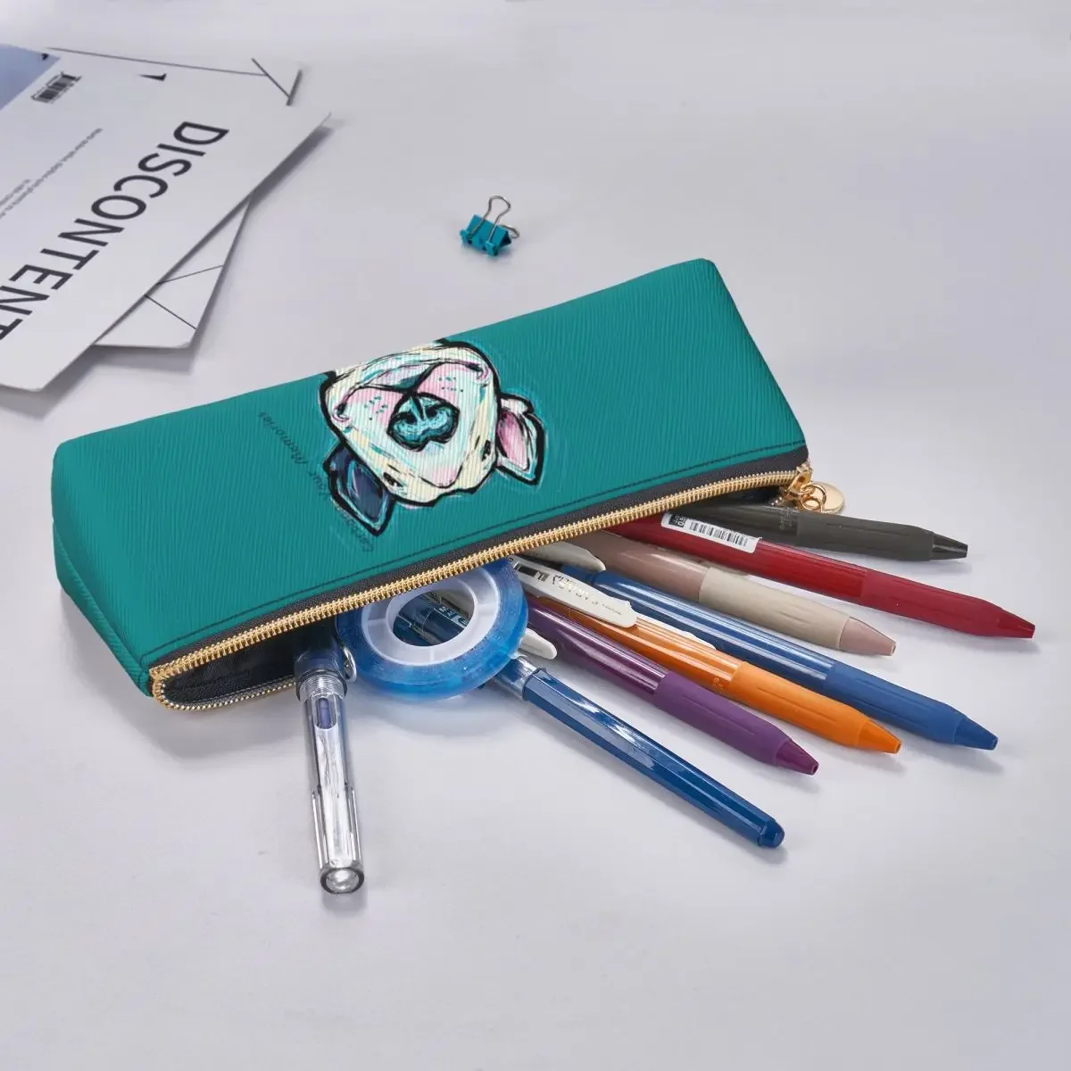 Trousse à Crayons avec Imprimé de Bull Terrier Souriant pour Enfant, PoinGrande Boîte à Fermeture Éclair pour l'École