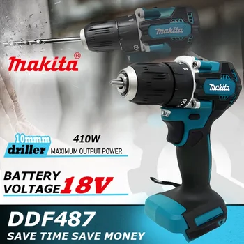 Makita 무선 타악기 드릴, 전동 가변 속도, 브러시리스 모터, 임팩트 전동 공구, 전동 드릴, 18V 스크루드라이버, DDF487