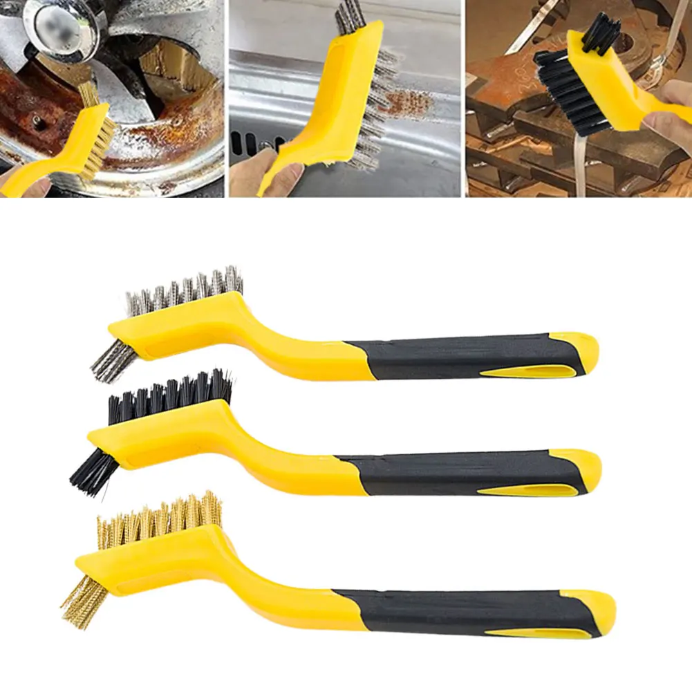 1pc 7 Inch Mini Wire Brush Brass Nylon & Stainless Steel Rust Remover Metal Wire Burring Rust Brush Metal Cleaning Tool