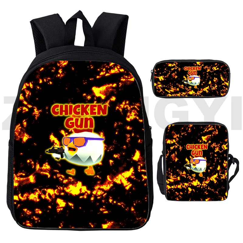 High Quality Chicken Gun School Backpack Boys Outdoor Sport School Bags 3 Pcs/Set Anime Handbags Kids Pencil Case Mens Bookbag