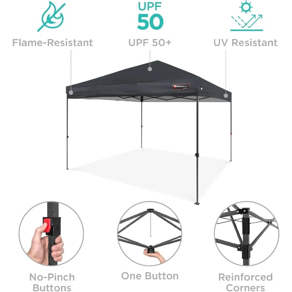 10x10ft 1-Person Setup Pop Up Canopy Tent Instant Portable Shelter w/ 1-Button Push, Case, 4 Weight Bags