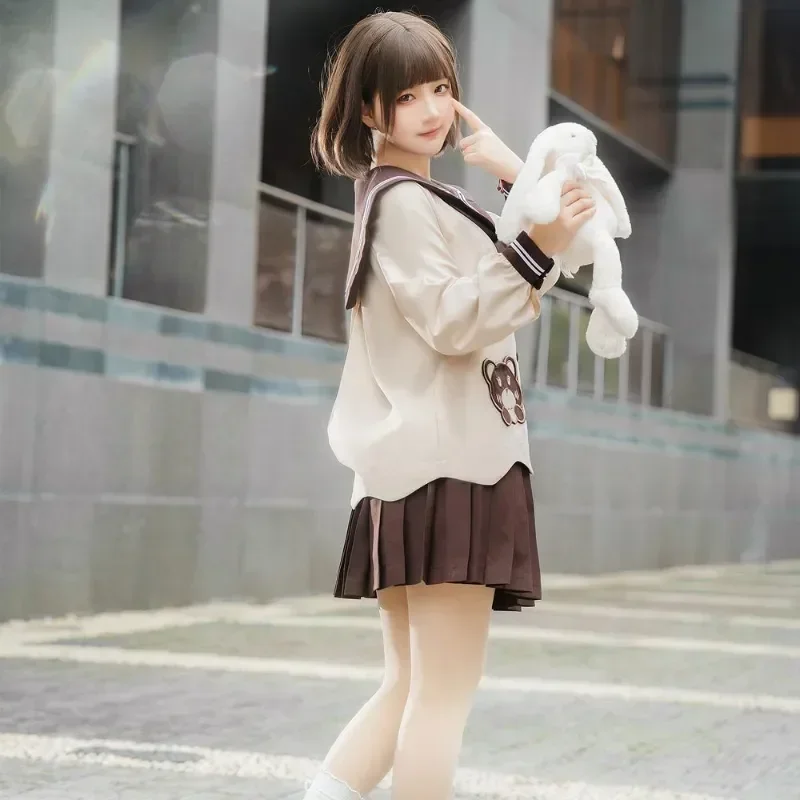 Suit Tie Bear Brown 2023 Sleeved Student Girl Female Cute With Pleated Uniform Sailor Kawaii Long Short Summer