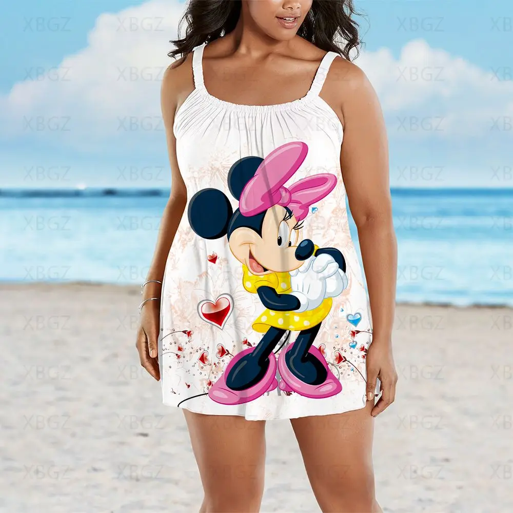 Mais tamanho roupas de verão vestidos sem mangas feminino frete grátis boho mulher 2022 praia vestido minnie mouse desenhos animados impressão disney