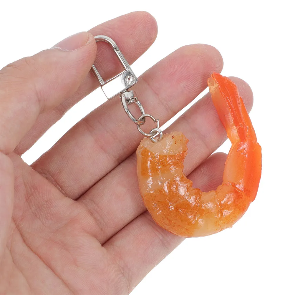 5Pcs Orange Shrimp Keychain Artificial Peeled Shrimp Charm Sea Animal Jewelry Mini Simulated Food Keychain Goodie Bag Filler