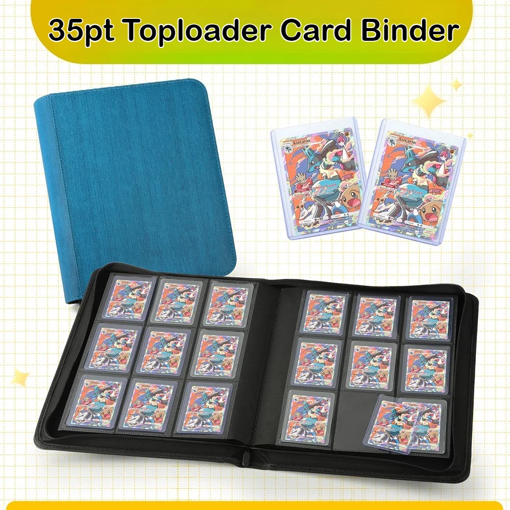Large Capacity 4/9/12 Pocket 35PT Toploader Binder PU Leather  Trading Card Album for Pokemon PTCG Sports Cards Top Loaders