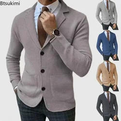 2025 chaqueta Blazer sencilla para hombre, abrigos informales con botones de solapa para oficina de negocios, chaqueta ajustada Vintage lisa para trajes de otoño e invierno para hombre