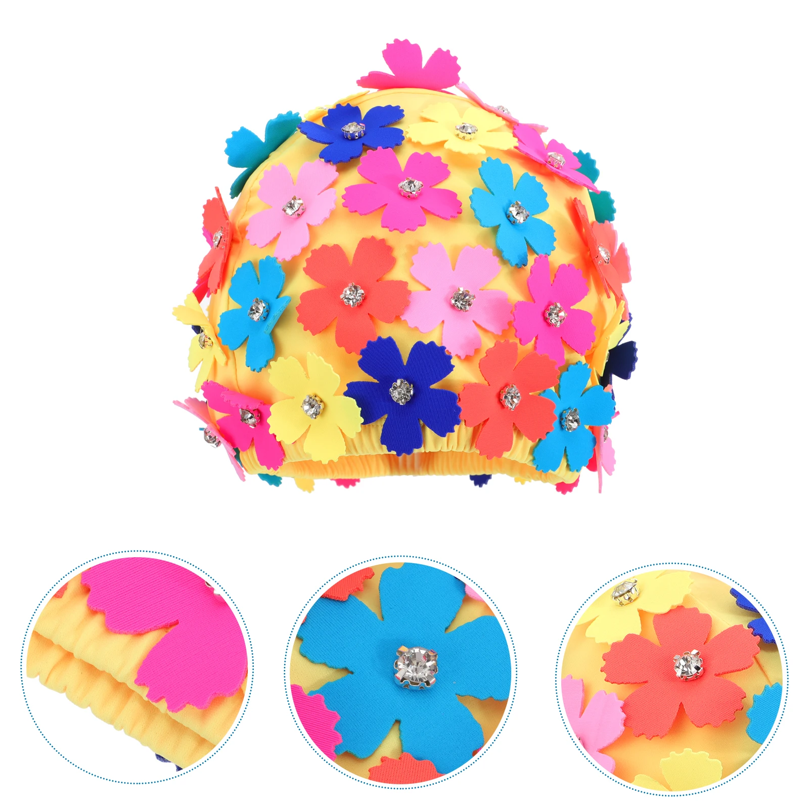 

1 pc Ladies Floral Swimming Hat Nylon Women Bath Reusable Durable Non-Slip Rhinestone Colorful Petal Simulation Flower Shower