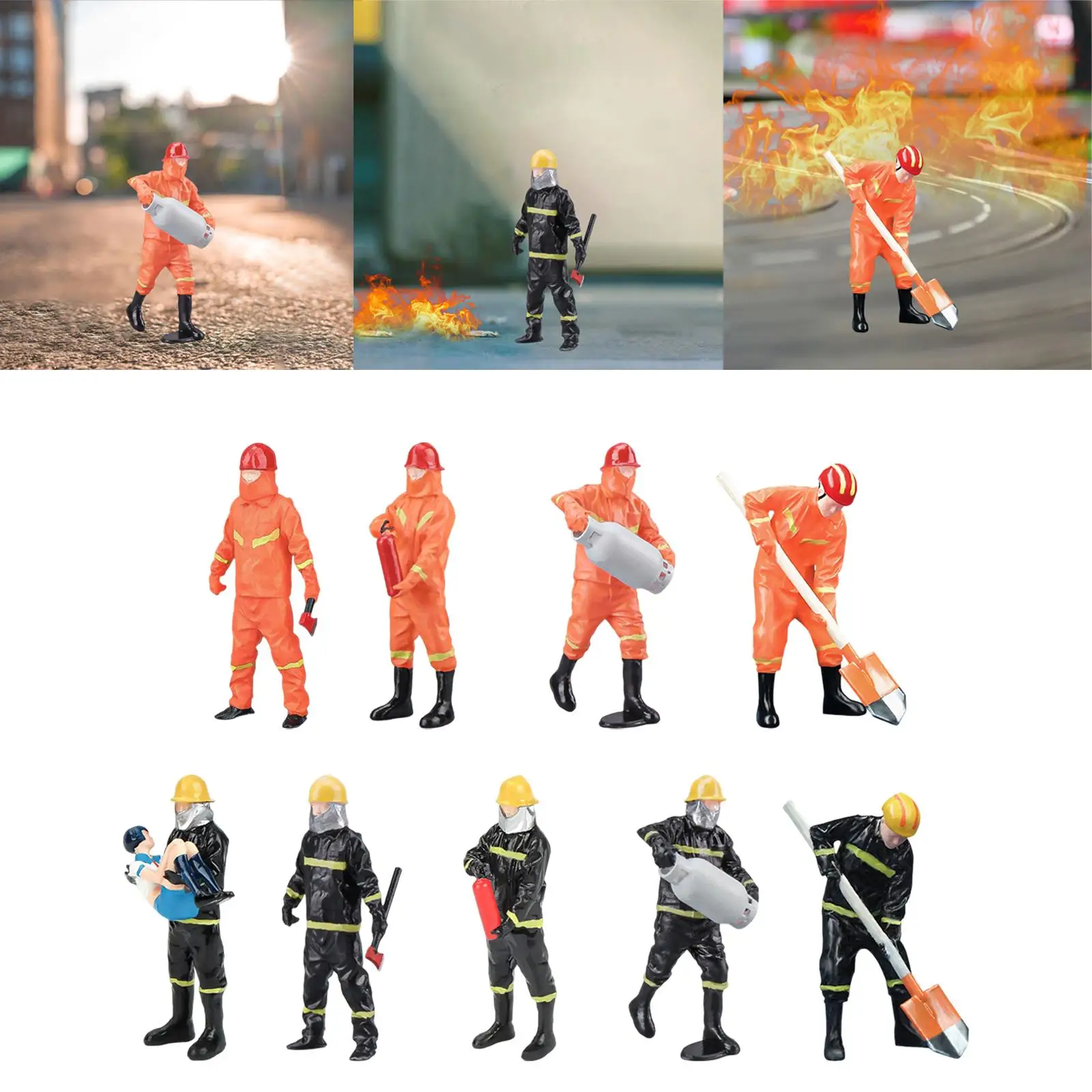 1/32 Scale Models Figurine Firefighter Figures Tiny People for Sand Table