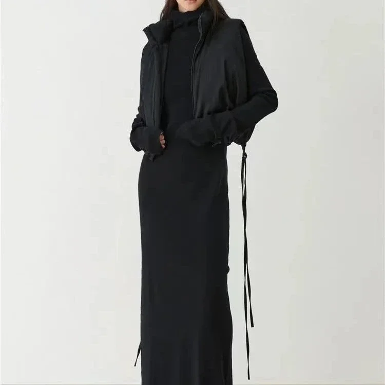 Dense Woven Simple Hooded Maxi Knit Dress For Women