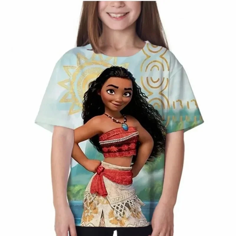 2024 Summer Disney Movie Moana 3d Print T-Shirt Children's T Shirts Kids Girls Clothes Disney Queen Elsa Series Casual Tops Tees