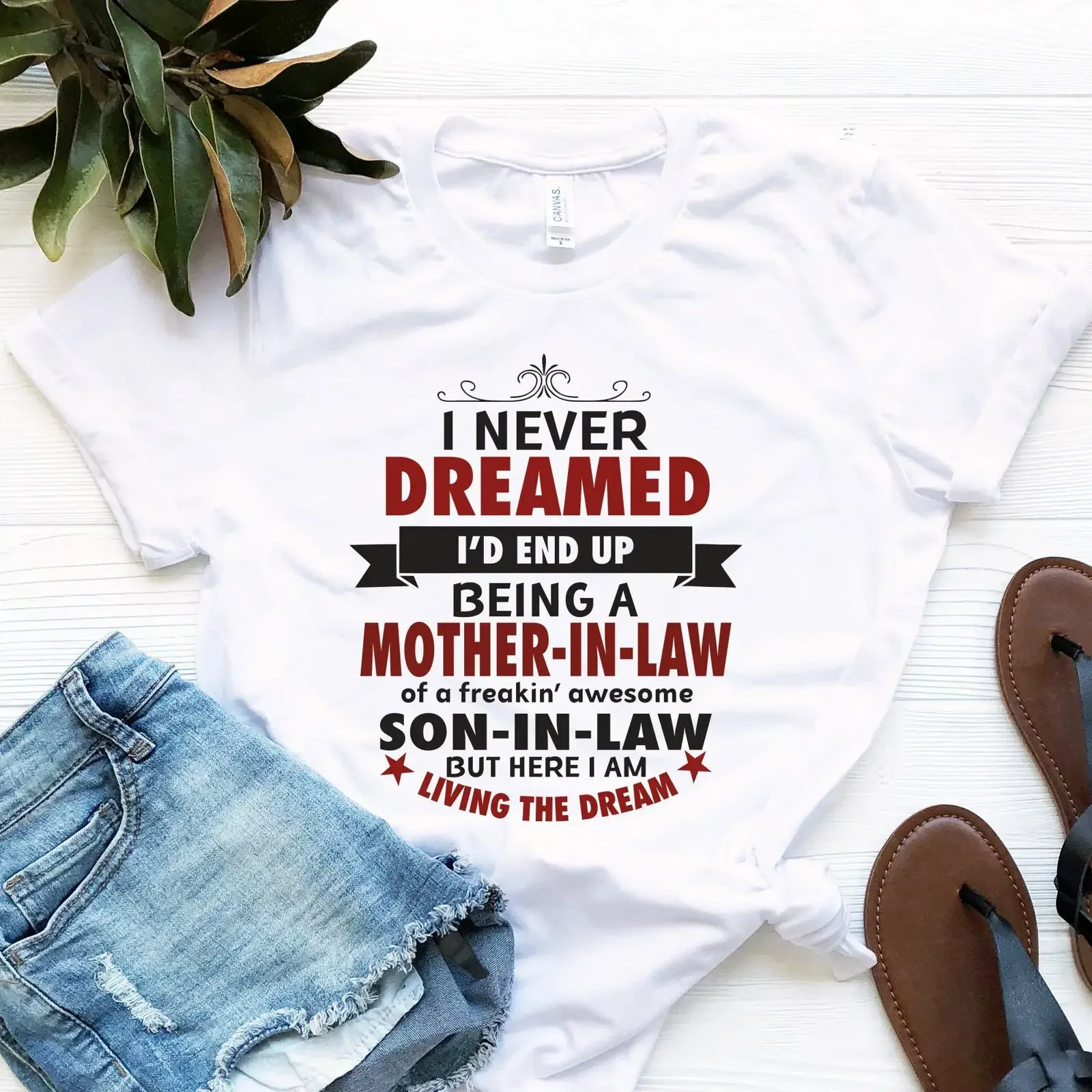 Je n'aurais jamais imaginé devenir belle-mère - T-shirt drôle pour un fils génial - Anniversaire - Vintage - Lavé - Élégant - Polyvalent