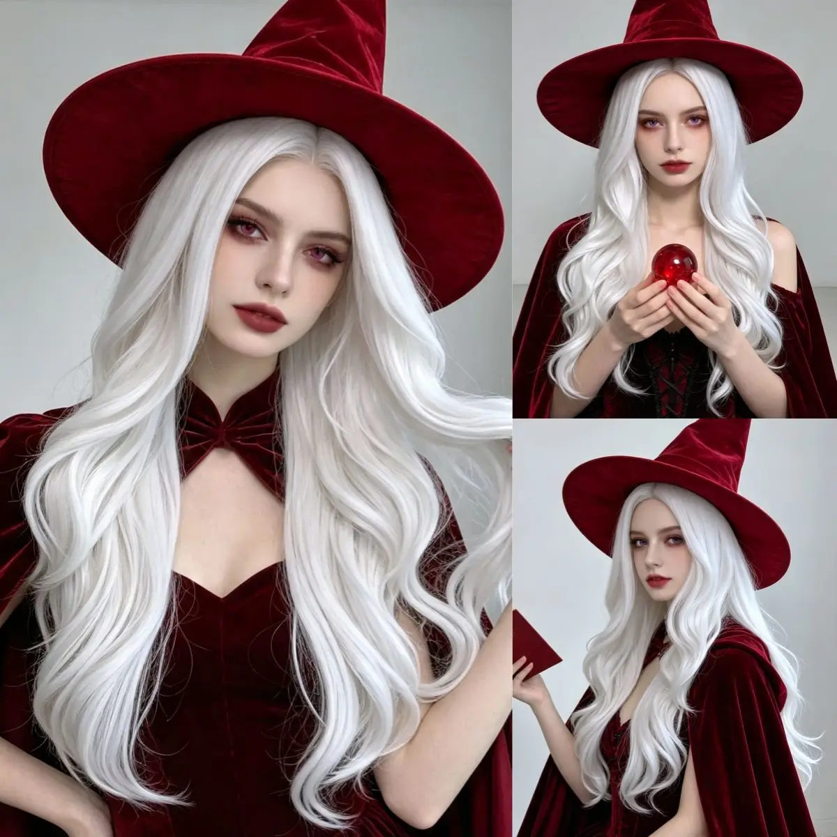 White synthetic wig for Halloween party, Lolita fairy, white middle-parted long curly hair, cosplay for Halloween wig