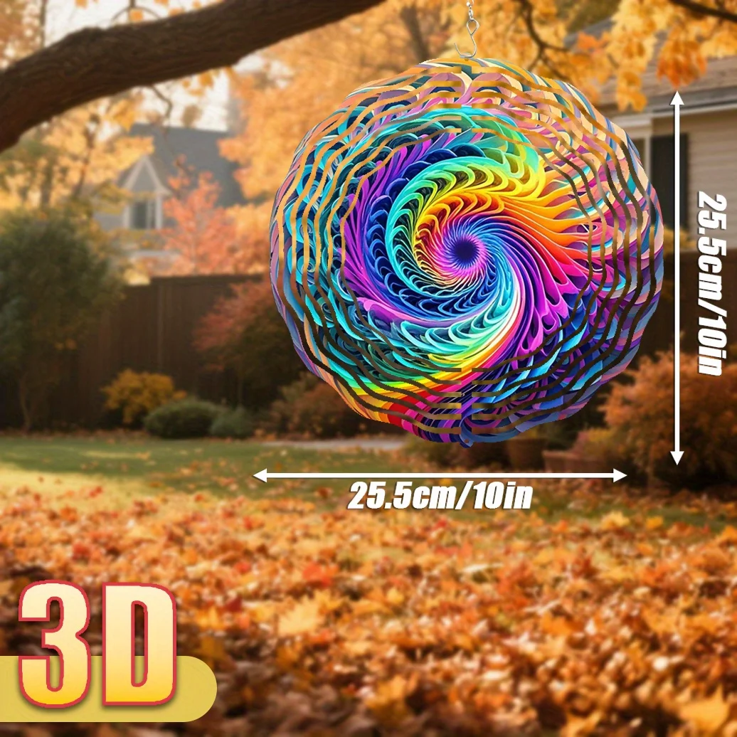 3D Rainbow Swirl Garden Spinner 10x10 Inch 360 Rotating Hanging Decor for Spring Summer Balcony Outdoor Gift