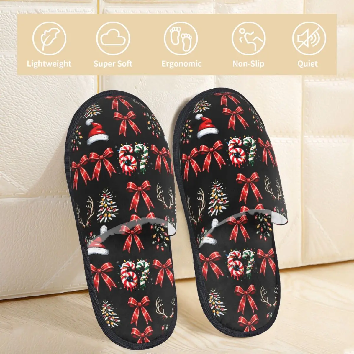 Winter Home Cotton Slippers Christmas Number 67 Xmas anta Accessories Household Fur Slippers Slides Indoor Six Seven Cozy Slides