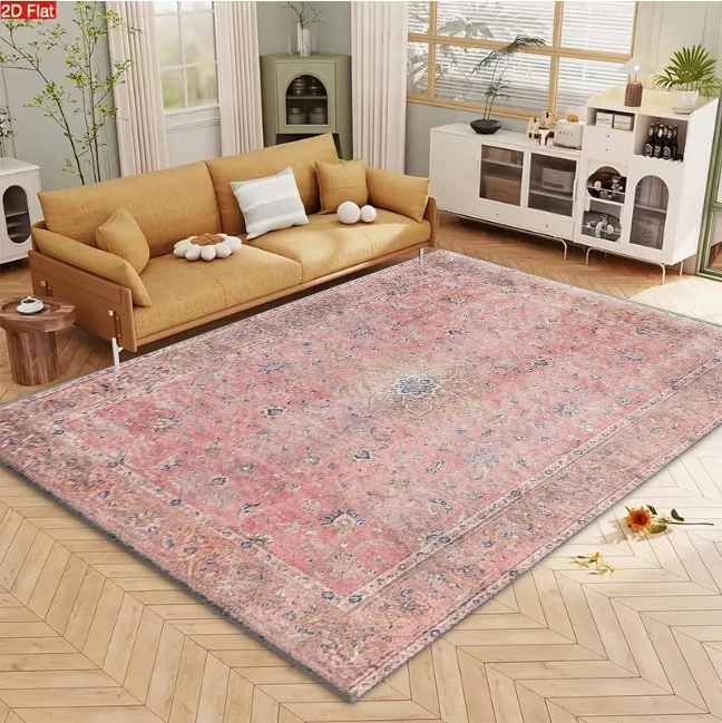 Faded Pink Vintage Persian Oriental Area Rug Distressed Bohemian Non‑Slip Carpet Floor Mat for Living Room Bedroom Home Decor