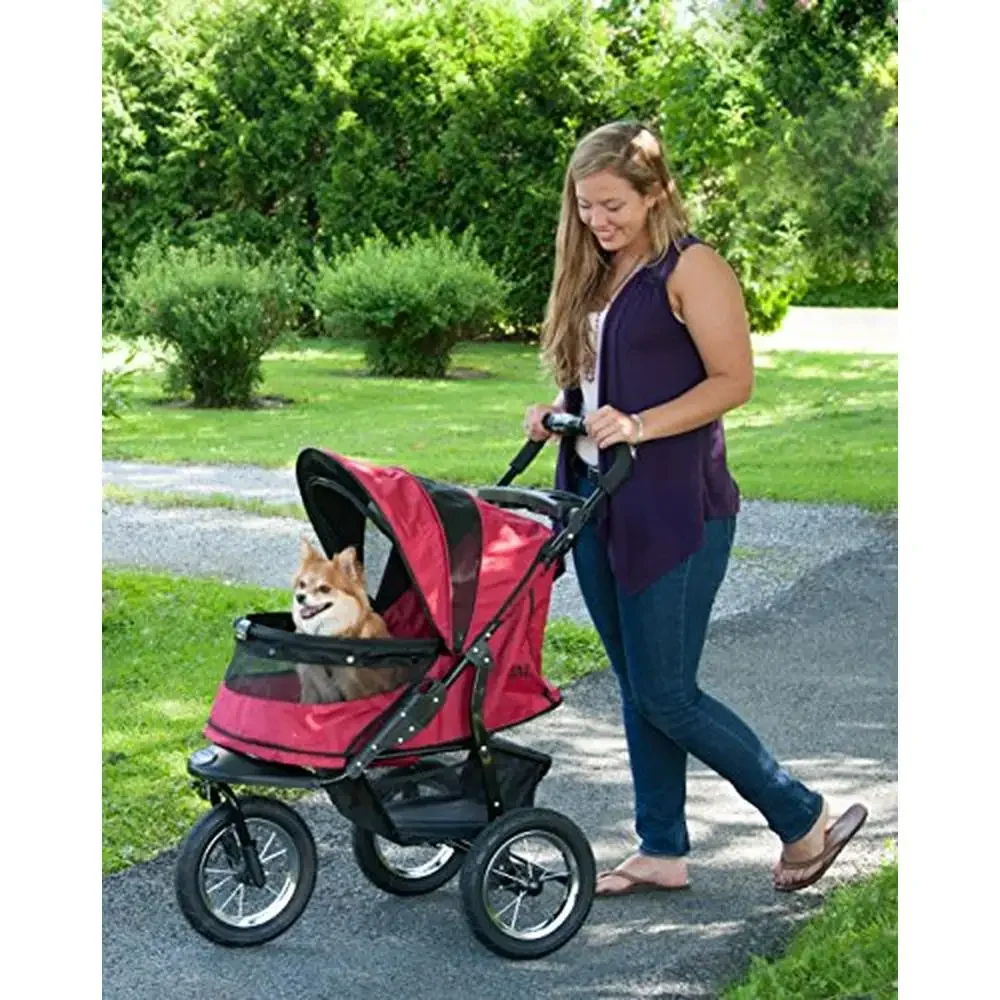 AT3 Pet Stroller Zipperless Entry Mesh Windows Gel-Filled Tires Easy Fold Jogging Cup Holder Storage Basket Pet Up to 75lbs