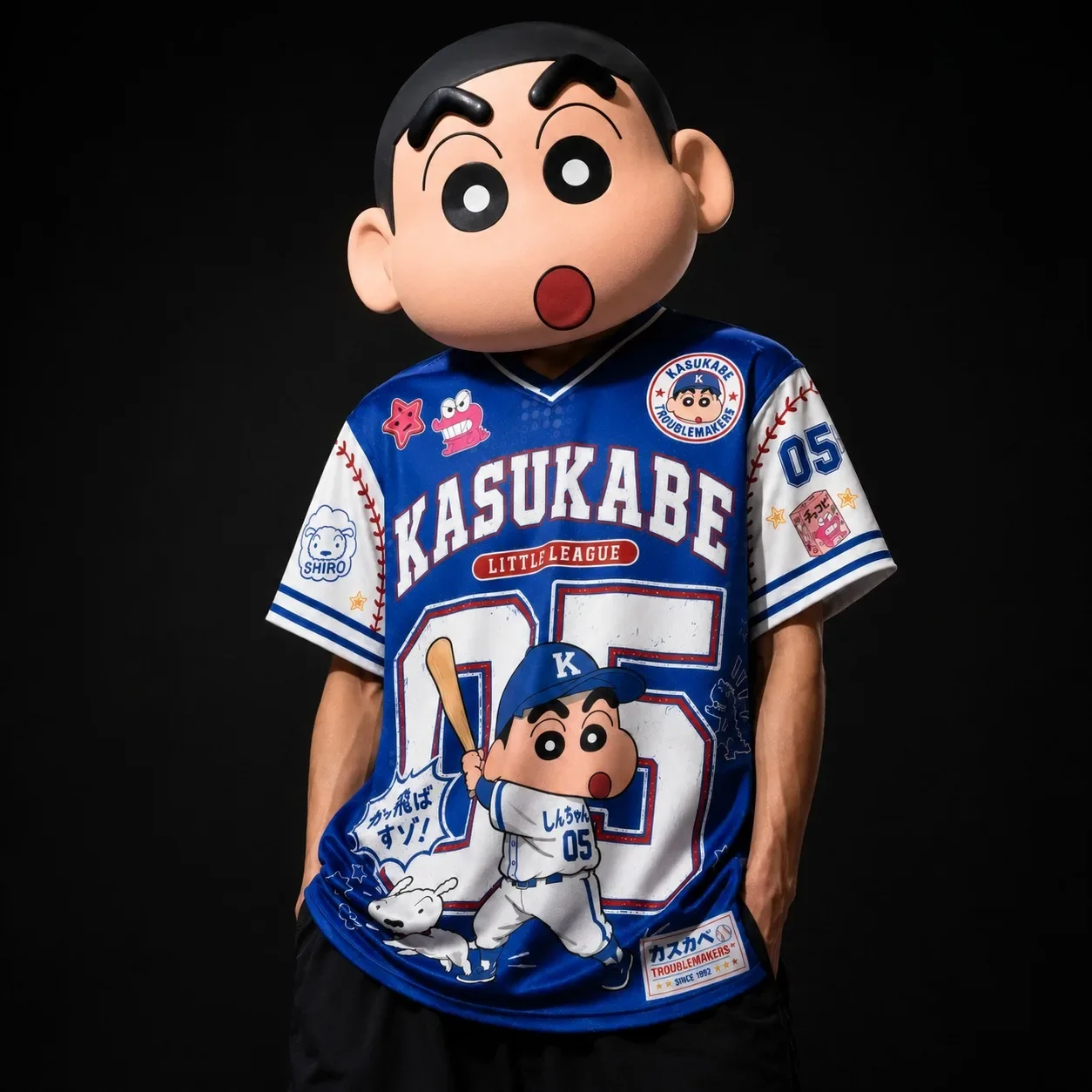 Crayon Shin Chan Themed 3D Printed V-neck Mesh Jersey Short Sleeved Men's and Women's Loose Plus Size Cartoon Anime Top