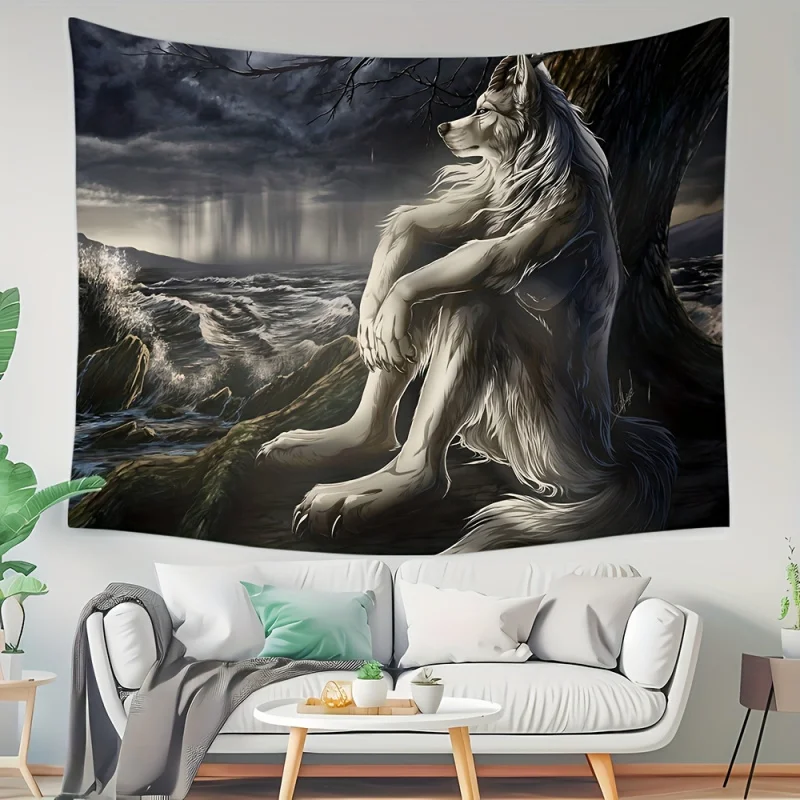 VIKAMA Emotional Wind Lonely Wolf Shadow Tapestry Art Home Decor Wall Hanging Suitable for Living Room Bedroom Home Decor