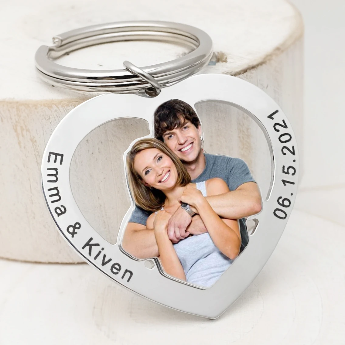 Personalized Photo Keychain, Custom Picture Key Chains, Custom Couples Keyring, Heart Photo Key Ring, Anniversary Gift for Him