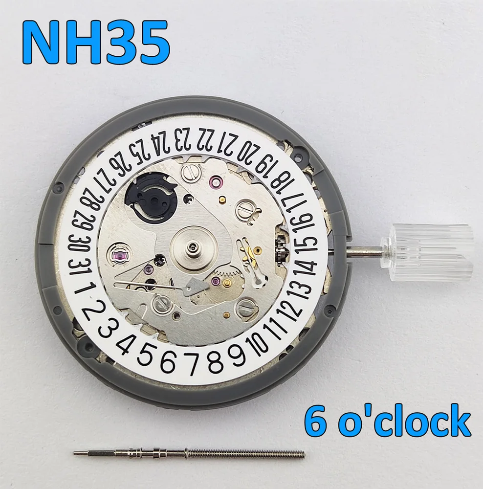 

Механический механизм NH35, 6-часовая заводная головка, белая дата, автоматические часы Movt, сменный комплект, высокая точность, японский оригинальный механизм NH35