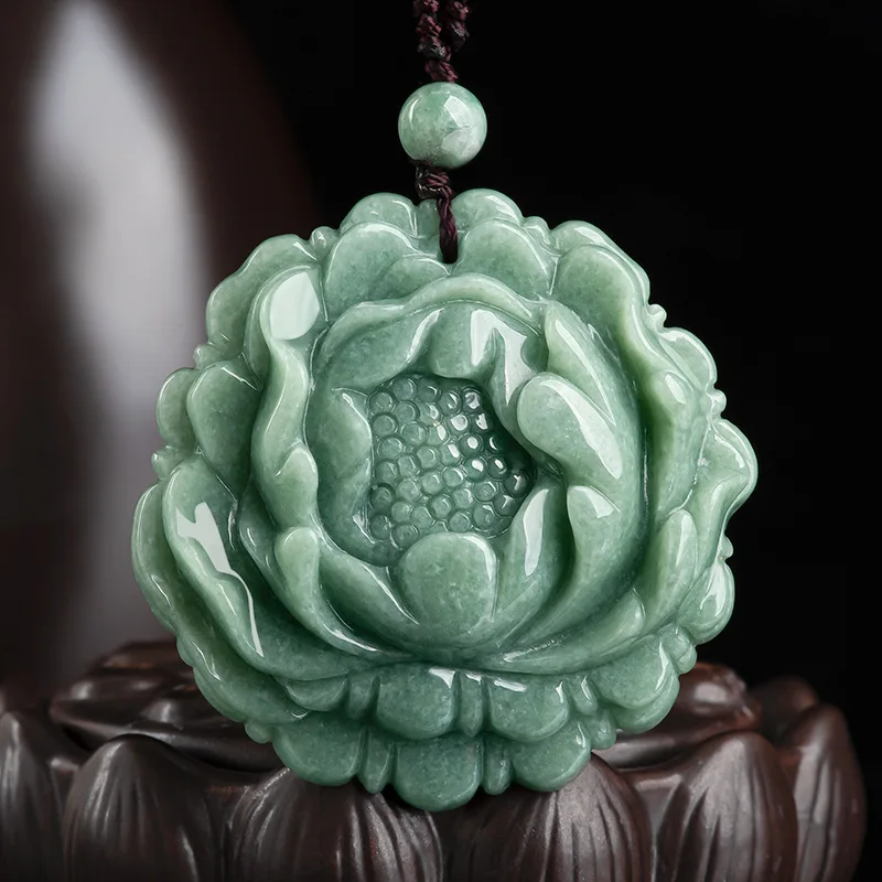 

Mai Chuang/ Natural Jade Hand-carved Three-dimensional Peony Flower Necklace Pendant Personalized Boys Girls Couple Fashion Gift