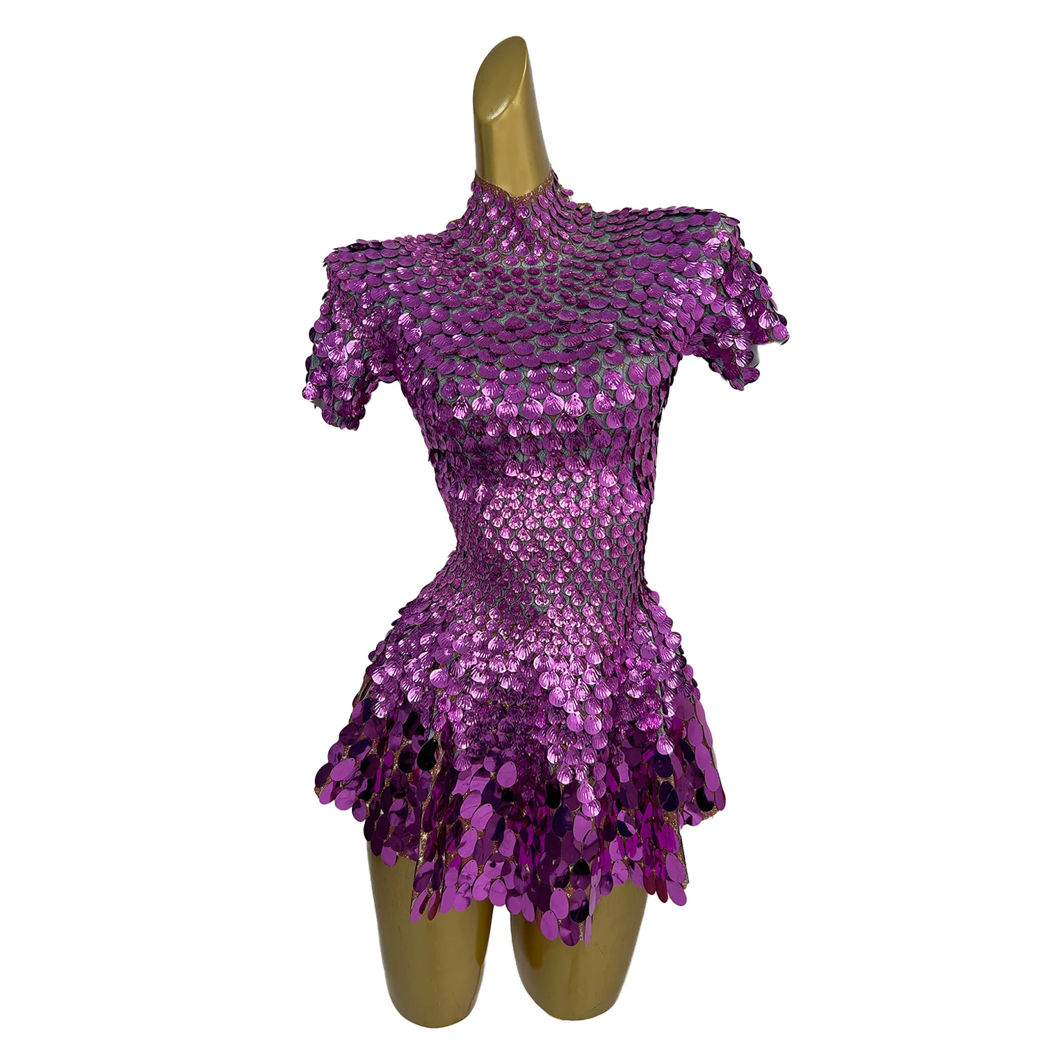 

Women's Dance Show Dresses Sparkly Sequins Shell Mini Pleated Mini Dress Club Stage Performance Wear Birthday Party Sexy Outfit