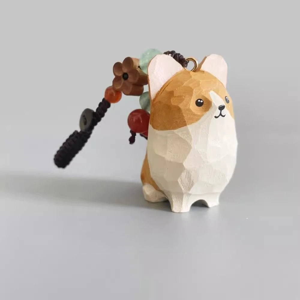 

Handmade Solid Wood Corgi Pendant, Cartoon Style, Cute Keychain, Car and Bag Charm, Warm Gift ,Pet Owners