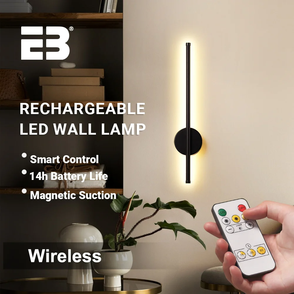 Luz de pared recargable, lámpara LED inalámbrica de 50cm con Control remoto, lámpara de noche para dormitorio, lámpara de pared LED moderna con