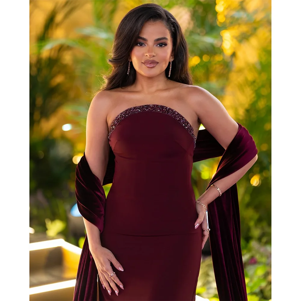 Customized Strapless Long Evening Dresses Elegant Formal Occasion Prom Gowns Bead Crystal 2025 Floor Length Prom Dresses