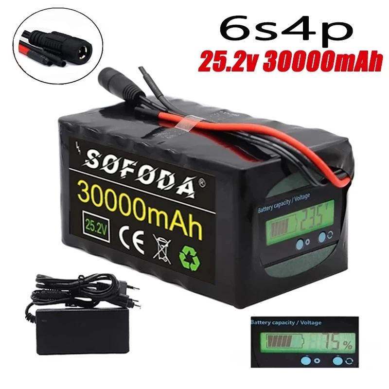 

24V 6S4P 30Ah Battery 750W High Power Battery 25.2V 30000mAh E-bike BMS Electric Bicycle With Capacity Indicator+29.4V Charger