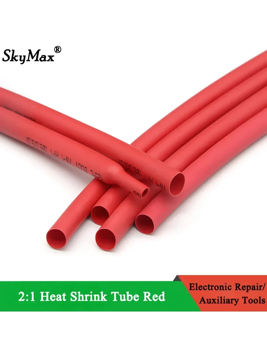 1/3/8 mètres 2:1 Tube thermorétractable rouge diamètre 0.6mm ~ 80mm fil réparation bricolage câble protecteur gaine manchon