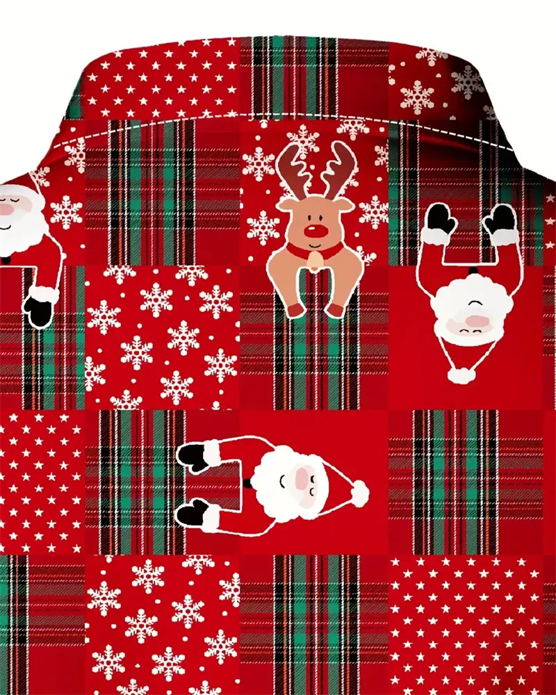 Terno de Natal masculino estampado, impresso em 3D, manga comprida, roupa de lapela, moda casual, presente de Natal, 2024