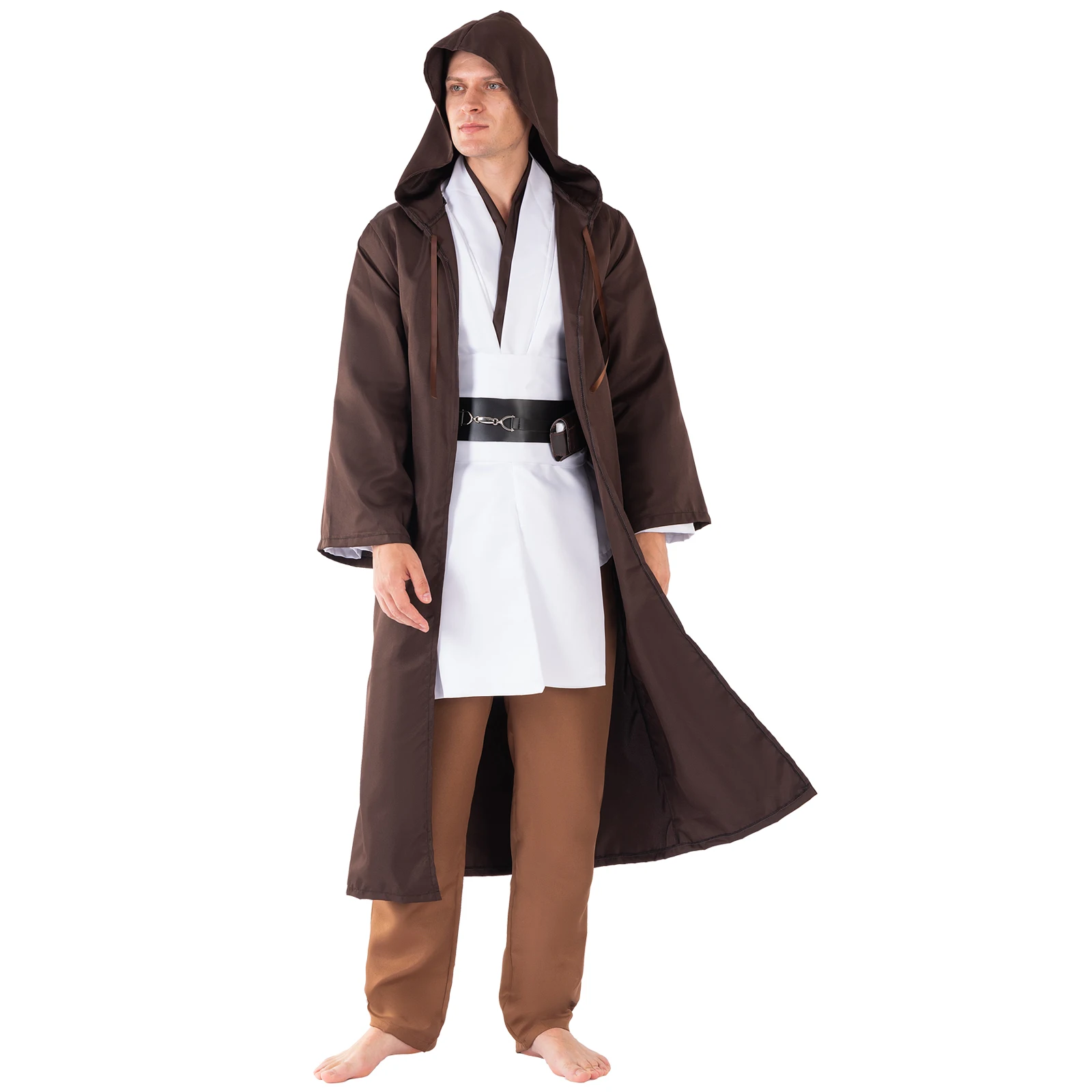 Adult Men Cosplay Costume Movie Character Outfits Jedi Knight Tunic Robe Hooded Cloak Full Set Clothing Halloween Party Suit